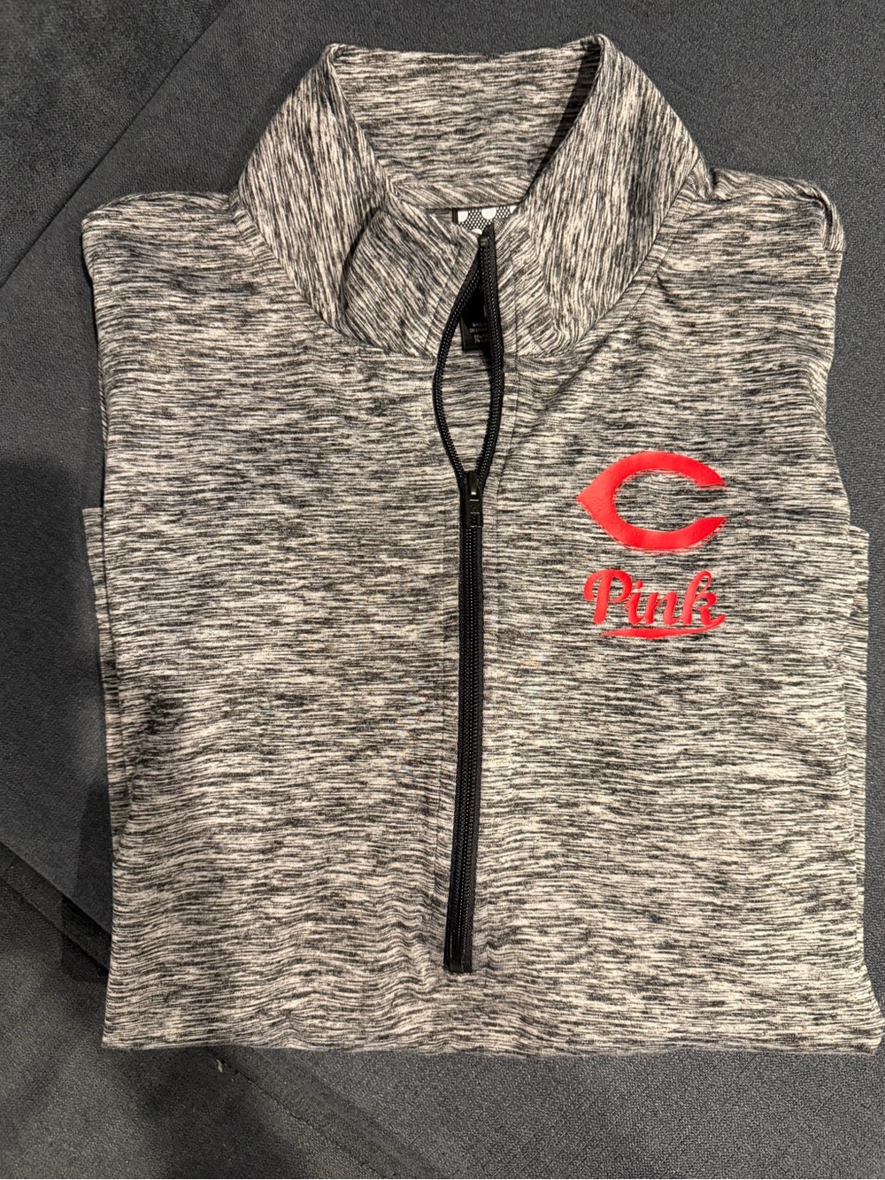 PINK Victoria's Secret Gray Heather Half-Zip Pullover with Pink Accent